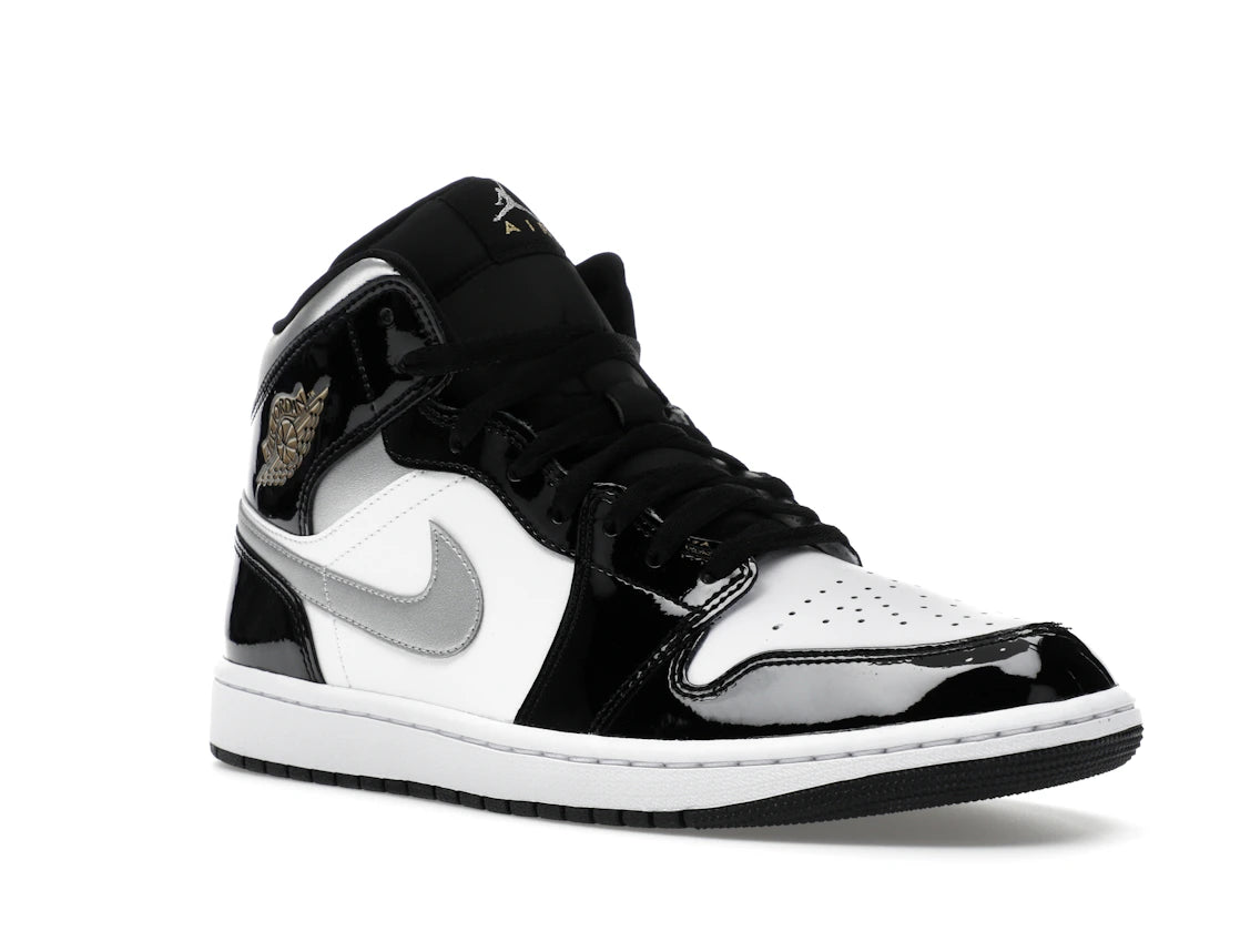 Air Jordan 1 Mid SE Patent Black White Metallic Silver Metallic Gold - HV0789-010