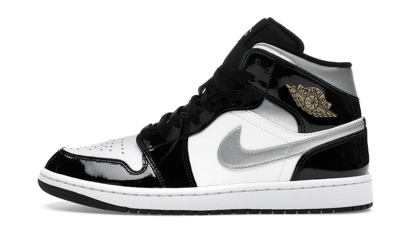 Air Jordan 1 Mid SE Patent Black White Metallic Silver Metallic Gold - HV0789-010
