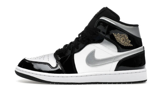 Air Jordan 1 Mid SE Patent Black White Metallic Silver Metallic Gold - HV0789-010