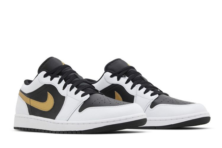 Air Jordan 1 Low White Black Metallic Gold Swoosh - 553558-172